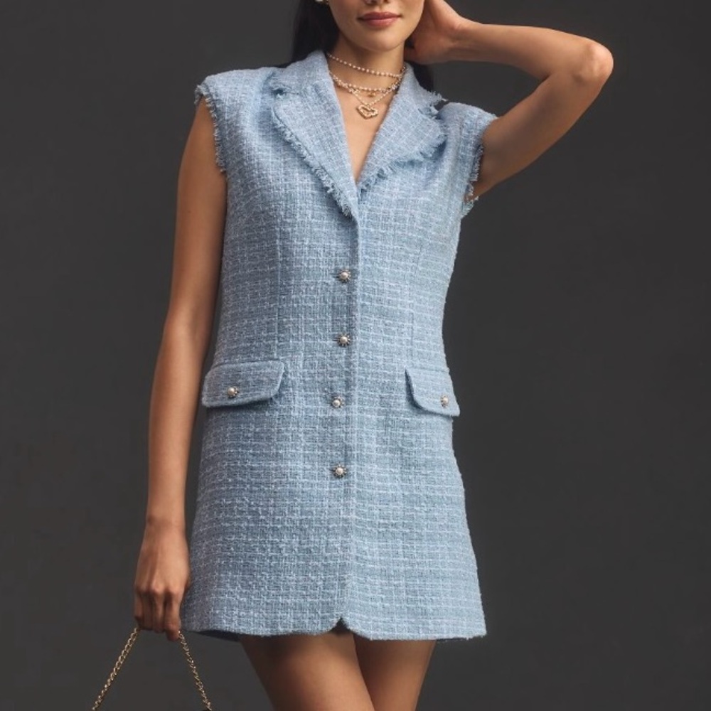 Maeve Sleeveless Tweed Blazer Mini Dress 10